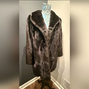 Vtg 60's Adolph Schuman Lilli Ann Dark Brown FAUX FUR Coat Jacket - Women's L